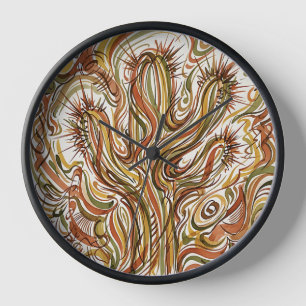 Horloges d'art moderne à encre de cactus abstrait