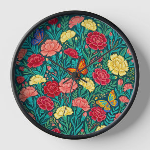 Horloges d'art papillon œillet mexicain abstrait