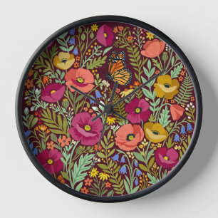 Horloges en art folklorique abstrait avec coquelic