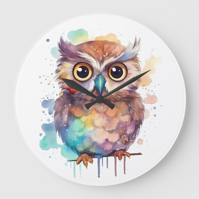 Horloges graphiques de hibou d'aquarelle (Recto)