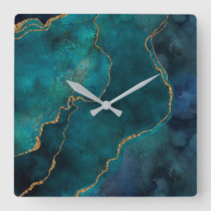 Horloges murales - Marbre bleu et Turquoise avec V