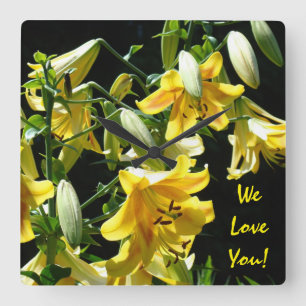 horloges murales We Love You Fleurs de Lys Jaunes