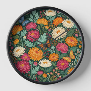 Horloges Papillons Chrysanthèmes Abstraits Art