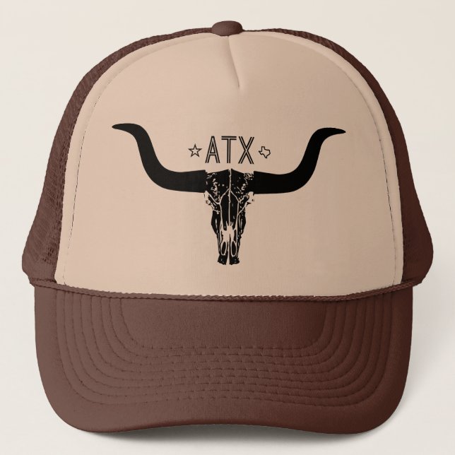 Horn-Schädel-Fernlastfahrer-Hut Austins Texas Truckerkappe (Vorderseite)