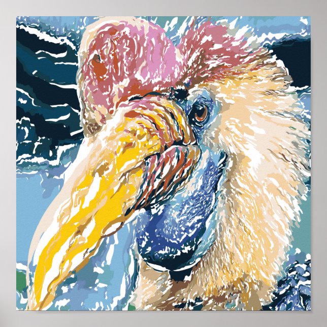 Hornbill Oiseau tropical Petite affiche d'art Abst (Devant)