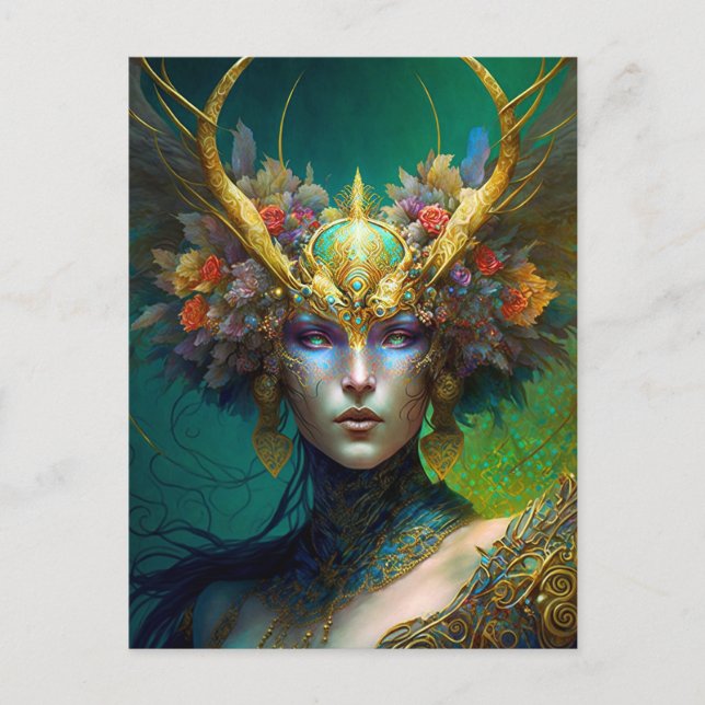 Horned Elf Woman Fantasy Kunst, Dichtung und Musik Postkarte (Vorderseite)
