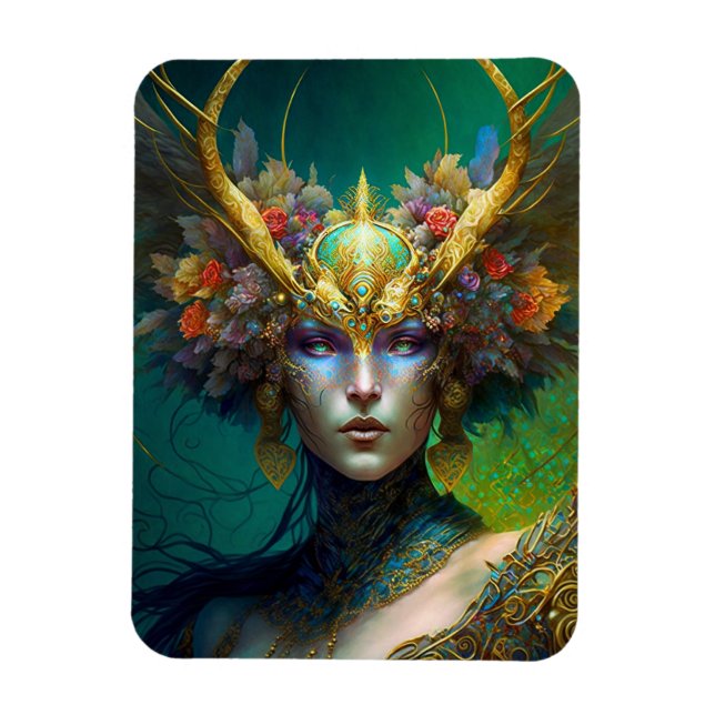 Horned Elf Woman Fantasy Magnet (Vertikal)
