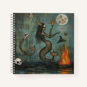 Horned Mermaid Moon Occult Dark Witchy AI Art Notizbuch