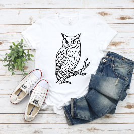 Horned Owl auf Ast Linienkunst T-Shirt