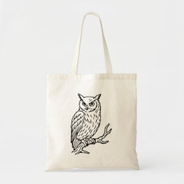 Horned Owl auf Ast Linienkunst Tragetasche