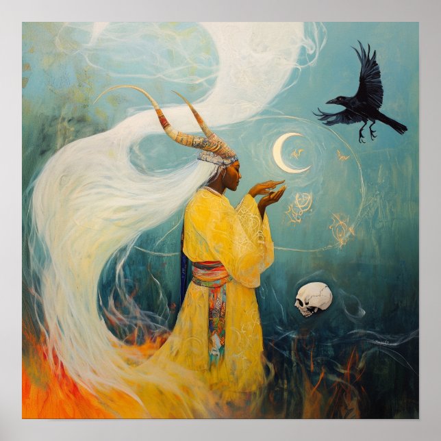 Horned Priestess Moon Witchy AI Art Matte Value Poster (Vorne)