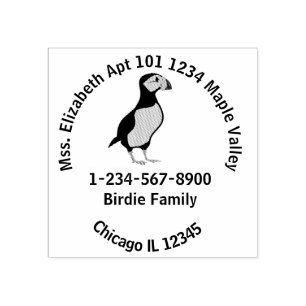 Horned Puffin Family Zuhause Contact Information Gummistempel