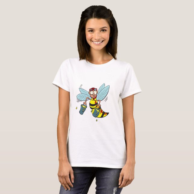 Hornet Wespe Biene mit zwei Eimern Honig T-Shirt (Vorne ganz)