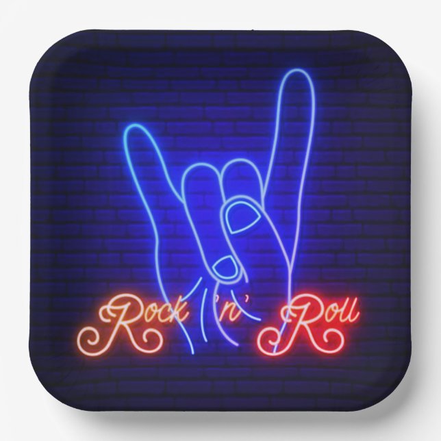 Horns Up Rock 'n Roll Square Pappteller (Vorderseite)