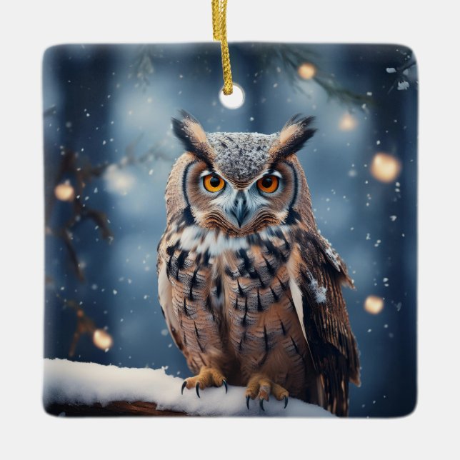 Hornschale im schneebedeckten Wald Keramikornament (Vorderseite)