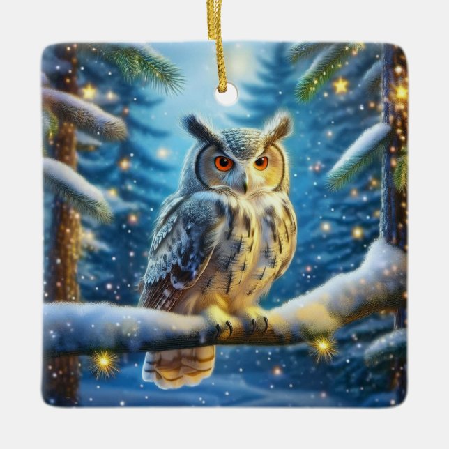 Hornschale im schneebedeckten Wald Keramikornament (Vorderseite)
