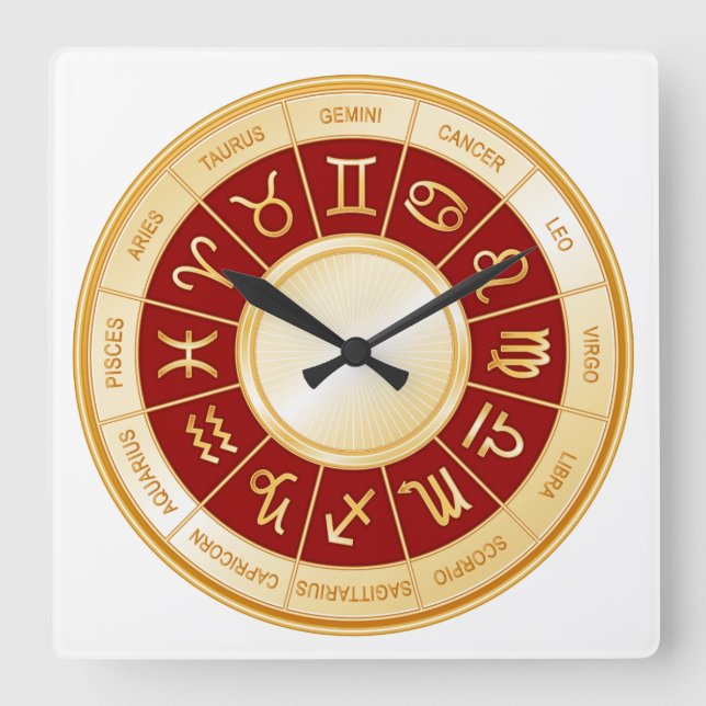 Horoscope Mandala Quadratische Wanduhr (Vorderseite)