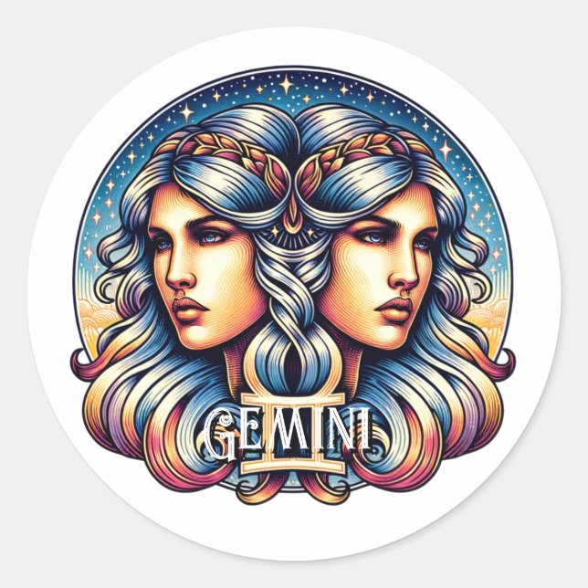Horoscope Sign Gemini | Twins Astrologie-Zeichen Runder Aufkleber (Vorderseite)