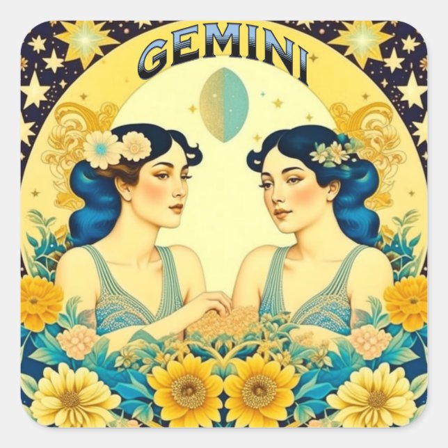 Horoscope Sign Gemini Twins Celestial Quadratischer Aufkleber (Vorderseite)
