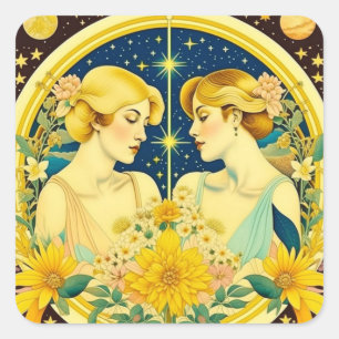 Horoscope Sign Gemini Twins Ethereal Quadratischer Aufkleber