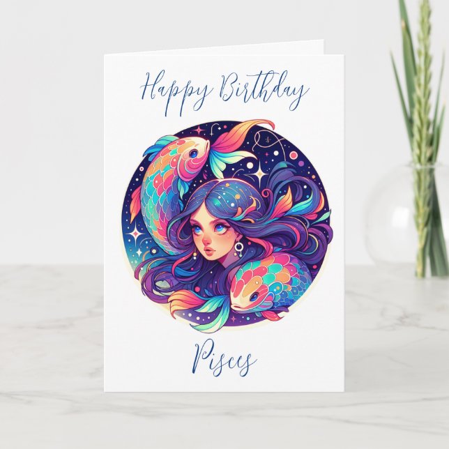 Horoscope Sign Pisces Happy Birthday Karte (Vorderseite)