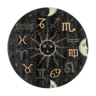 Horoskop-Kreis, Tierkreiszeichen, vintage. Schneidebrett