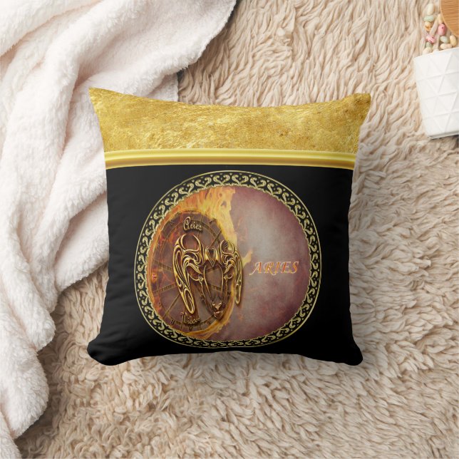 Horoskop mit goldener Folientextur mit schwarzer F Kissen (Decke)