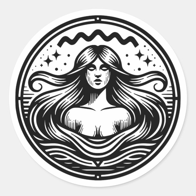 Horoskop Schild Aquarius Symbol Frauen im Wasser Runder Aufkleber (Vorderseite)