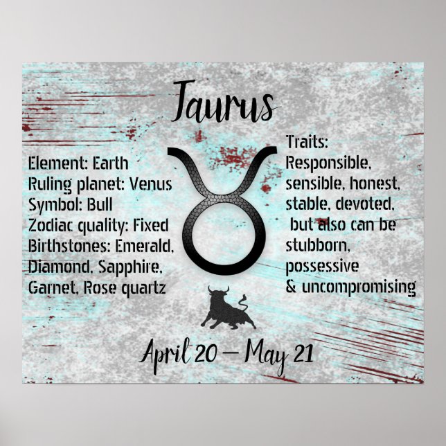 Horoskop Sign Taurus Bull Eigenschaften und Daten Poster (Vorne)