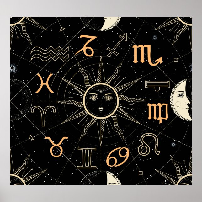 Horoskop, Sternzeichen, Vintag. Poster (Vorne)