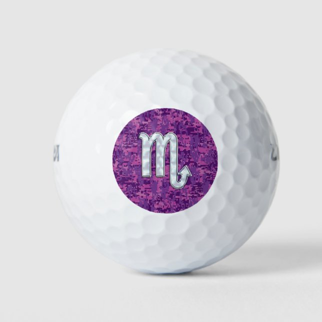 Horoskop-Zeichen auf rosa digitale Camouflage Golfball (Vorderseite)