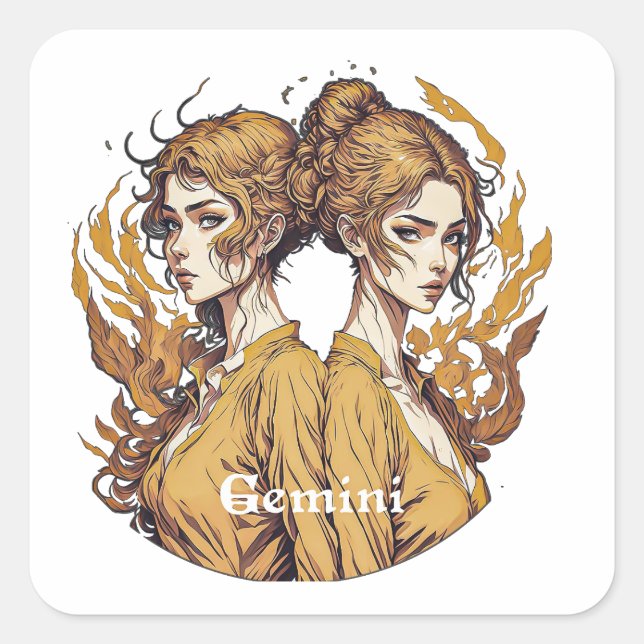 Horoskop-Zeichen Gemini Quadratischer Aufkleber (Vorderseite)