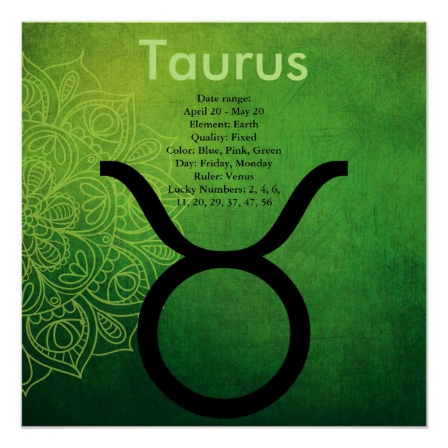 Horoskop Zodiac Astrologie Unterschreiben Taurus P Poster (Vorderseite)