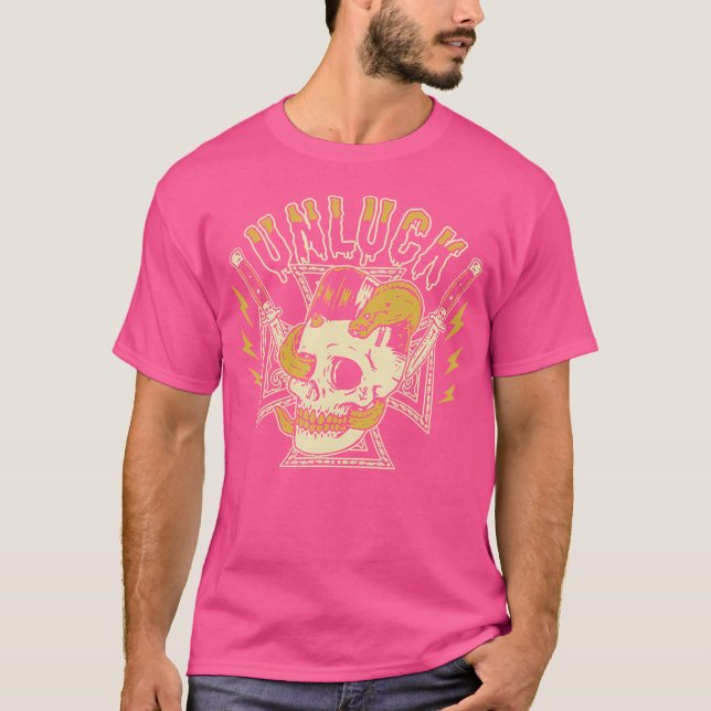 Horror Art - Zombie Unluck Cross - Psychobile Pun T-Shirt (Vorderseite)