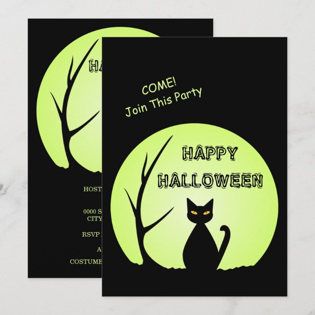 Horror Cat Halloween-Party Einladung (Vorne/Hinten)