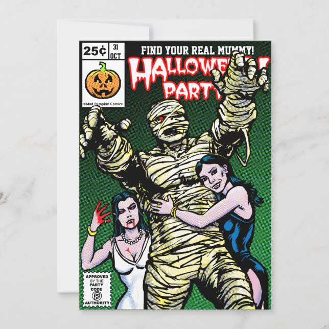 Horror Comic Style Halloween-Party Einladung (Vorderseite)