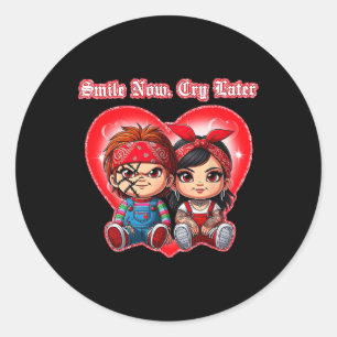 Horror Couple Smile Now Cry Later Chicano Valentin Runder Aufkleber