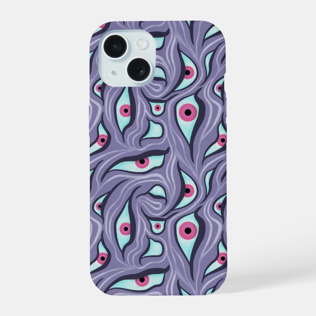 Horror Evil Eyes Lila Pastel Goth Hexe iPhone 15 Hülle (Rückseite)