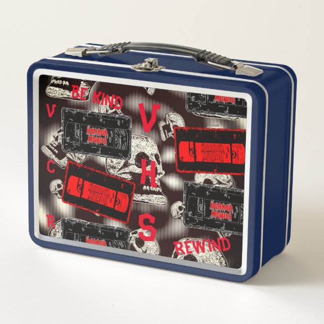 Horror-Film-Videokassetten-Collage Metall Brotdose (Vorderseite)
