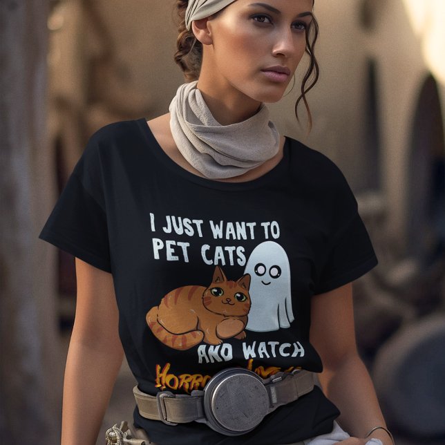 Horror-Filme und Hauskatzen Halloween-Tasche Tri-Blend Shirt (Halloween Movies and Cat Lover Black T-Shirt)
