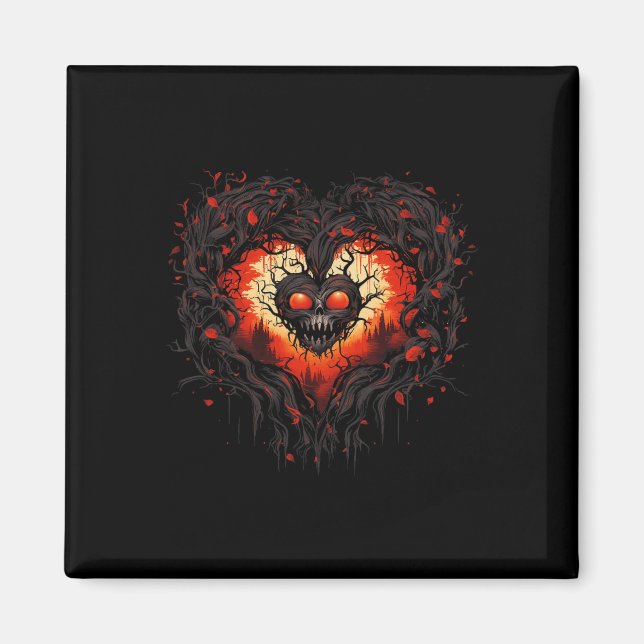 Horror Ghost Red Heart Skull Creepween Magnet (Vorne)