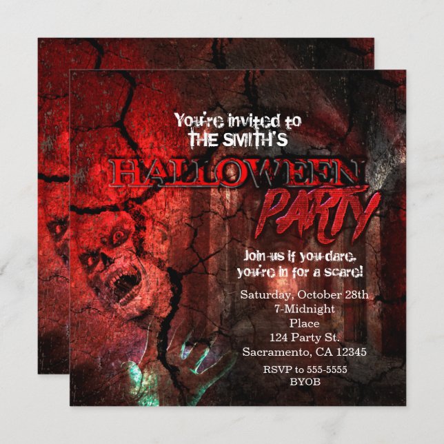 Horror Hall Zombie Halloween Invitations (Devant / Derrière)