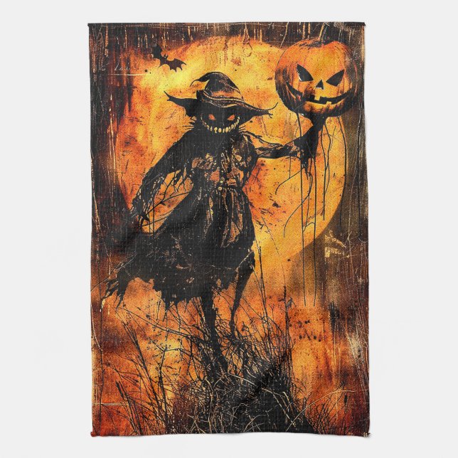 Horror Halloween Kürbislaterne Spooky Jahreszeit Geschirrtuch (Vertikal)