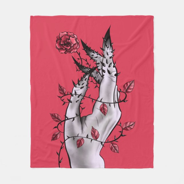 Horror Hand mit Rose gotische Dunkle Fantasie Fleecedecke (Vorderseite)