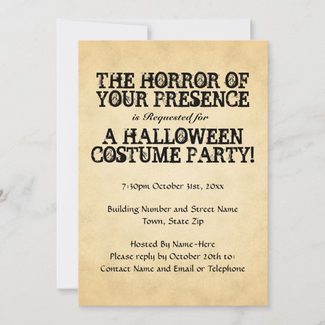 Horror Ihrer Anwesenheit. Halloween-Party. Einladung (Vorderseite)