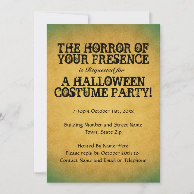 Horror Ihrer Anwesenheit. Halloween-Party. Einladung (Vorderseite)