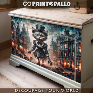 Horror-Mädchenkatze rennt in Panik durch die Londo Seidenpapier
