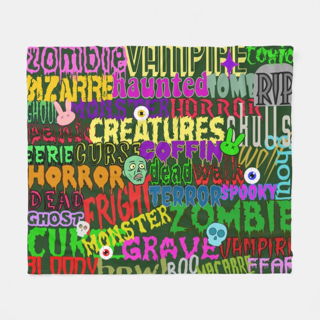 Horror Movie Style Words Collage Green Fleecedecke (Vorderseite (Horizontal))