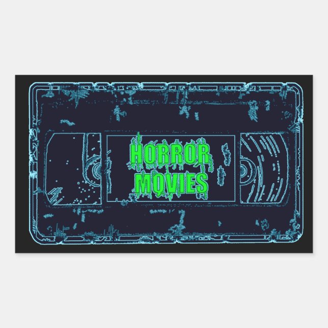 Horror Movies VHS-blau/grün rechteckige Aufkleber (Vorderseite)