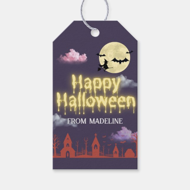 Horror nachts Einladungen zum niedlichen Halloween Geschenkanhänger (Vorderseite)